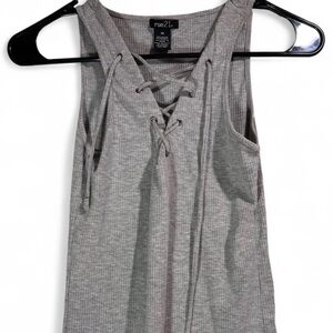 Rue21 Heather Gray Lace-Up Tank Top